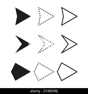 Arrow shape set. Dotted and solid triangles. Geometric vector symbols. Minimalist direction icons. Stock Vector