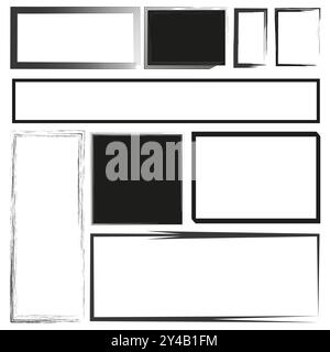 Abstract frame vector. Varied frame shapes. Bold rectangular outlines. Grunge and sharp edges. Stock Vector