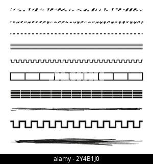 Vector brush strokes. Geometric line patterns. Abstract border designs. Hand drawn ink elements. Stock Vector