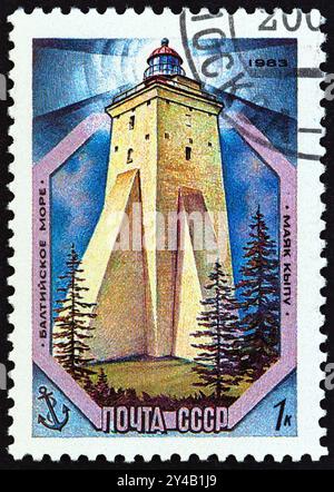 USSR - CIRCA 1983: A stamp printed in USSR from the 'Lighthouses' 2nd issue shows Kopu lighthouse, Baltic Sea Stock Photo