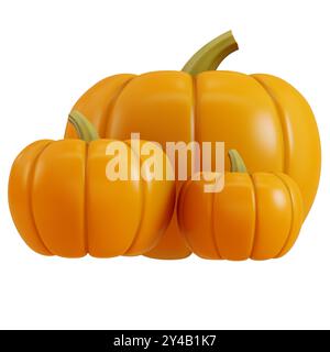 Three pumpkins isolated on white background. 3d rendering Stock Photo