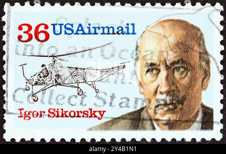 USA - CIRCA 1988: A stamp printed in USA shows Sikorsky and Vought Sikorsky VS-300 Helicopter Prototype Stock Photo