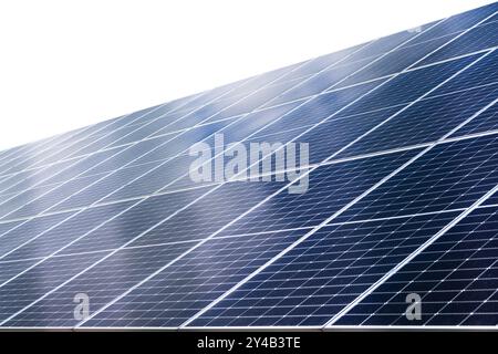 Horizontal solar panels cells isolated on white background. Solar farm ...