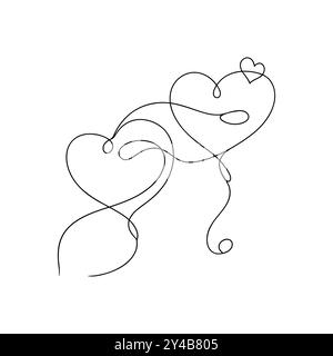 Two hearts continuous line art, love hearts one line vector. Stock Vector