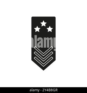 Military rank badge. Stars and chevrons design. Black and white insignia. Simple vector icon. Stock Vector