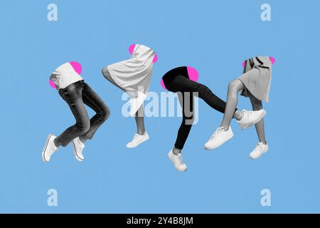 Composite creative art collage of female male people crowd disco meeting party bodyless legs sneakers isolated on painted background Stock Photo