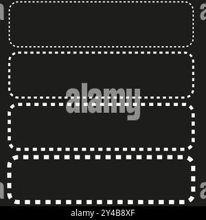 Dashed rectangle frames. Outlined box shapes. Decorative dashed borders. Geometric frame vector. Stock Vector