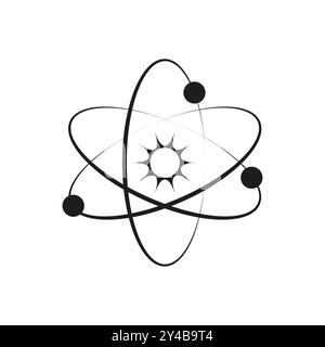 Atomic symbol icon. Orbiting electron model. Energy science concept. Simple vector illustration. Stock Vector
