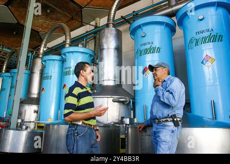 Mexico, In the state Jalisco near the city Tequila, the juice of the hearts of Agave plants are distillation in steel tanks in a Tequila factory. The Stock Photo