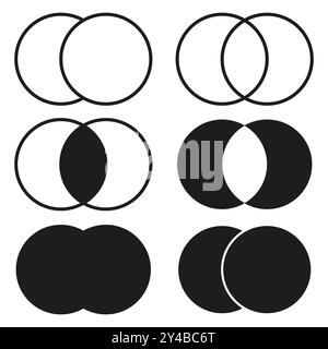 Overlapping circles icon. Intersecting shapes symbol. Venn diagram representation. Vector circular design. Stock Vector