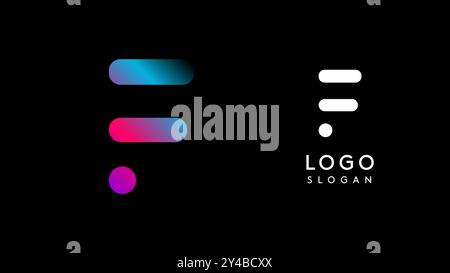 Minimalist geometric letter F, bold rounded icon style, futuristic cyber logotype for digital tech branding, EDM event, modern science and sci-fi Stock Vector