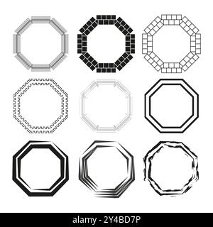 Octagonal frame designs. Geometric pattern set. Abstract decorative shapes. Vector outline elements. Stock Vector