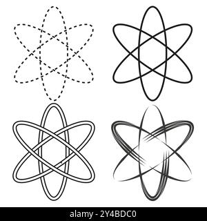 Atom icons set. Atomic structure symbols. Science and energy graphics. Simple vector illustrations. Stock Vector