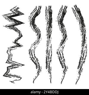 Distressed brush strokes. Grunge abstract lines. Hand drawn textures. Black and white vector. Stock Vector
