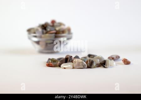 Natural Agate, various types and color, gems mineral collection as nice natural background top view Stock Photo