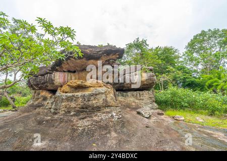 Unusual large rock formation stacking at Phu Phra Bat Historical Park, Udon Thani, Thailand. Stock Photo