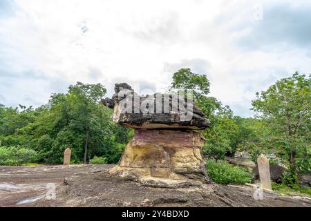 Unusual large rock formation stacking at Phu Phra Bat Historical Park, Udon Thani, Thailand. Stock Photo