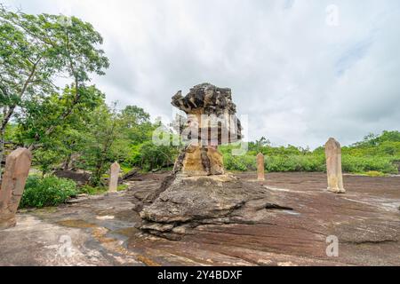 Unusual large rock formation stacking at Phu Phra Bat Historical Park, Udon Thani, Thailand. Stock Photo