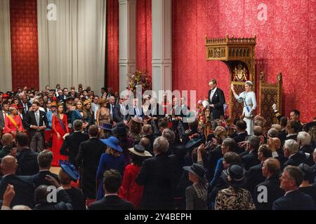 Den Haag, The Netherlands, 2024-09-17 13:42:05 THE HAGUE, 17-09-2024, Royal Theater King Willem Alexander, Queen Maxima, Princess Alexia and Princess Amalia during the reading of the throne speech in the Royal Theater to members of the First and Second Chambers. PHOTO: NL Beeld/Robert Meerding  Credit: NL Beeld / Robert Meerding Stock Photo