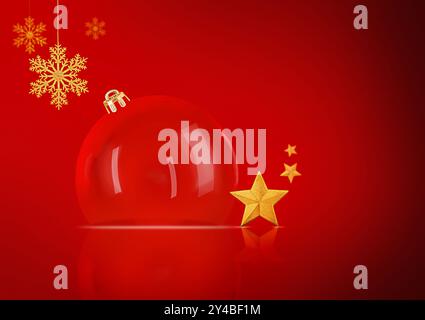 Christmas Ornaments with snowflakes and a star on a red background Stock Photo