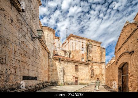 Burgo de Osma, Spain, Aug 12 2009, A quiet Santo Domingo street featuring the historic Cathedral in El Burgo de Osma, nestled in the picturesque Soria Stock Photo