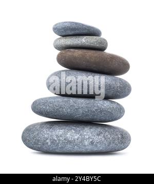 Pile of gray pebbles isolated on a white background Stock Photo