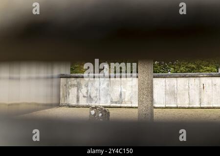 Berlin Wall Memorial, sight and reminder of the division by the Berlin Wall and of the fatalities at the border. Original preserved border strip on Be Stock Photo