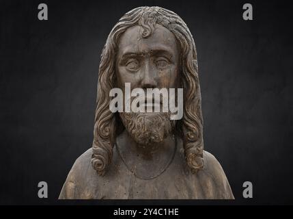 Christ on the Palm Donkey, c. 1500, detail, on dark background, Zeppelin Museum, Friedrichshafen, Baden-Wuerttemberg, Germany, Europe Stock Photo