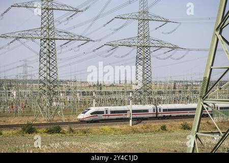 ICE of Deutsche Bahn AG, Erfurt-West substation. Erfurt, Thuringia, Germany, Europe Stock Photo