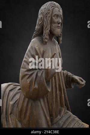 Christ on the Palm Donkey, c. 1500, detail, on dark background, Zeppelin Museum, Friedrichshafen, Baden-Wuerttemberg, Germany, Europe Stock Photo