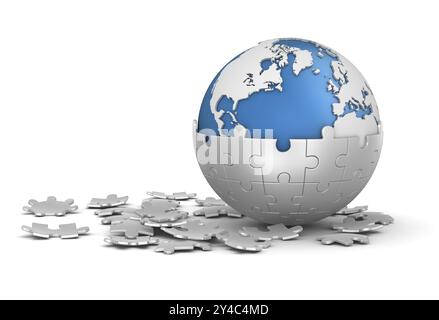 Sphere Puzzle and World Map, This is a computer generated and 3d rendered picture Stock Photo