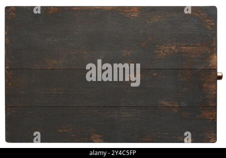 Black rectangular wooden oak kitchen cutting board. White background, top view Stock Photo