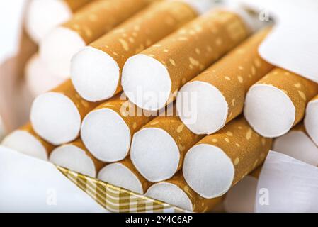 Background of cigarettes in pack close up Stock Photo