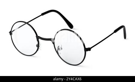 Round eyeglasses in black frame isolated on a white background Stock Photo