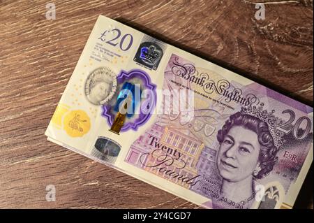 New Plastic 20 Pound note (sterling). Stock Photo