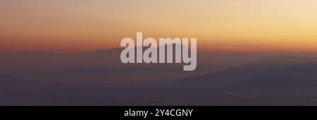 Alpstein, Appenzellerland and Rhine Valley in the sunset, panoramic view from the Pfaender Stock Photo