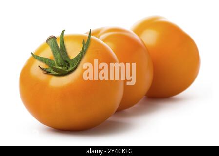 Three yellow tomatoes isolated on a white background Stock Photo