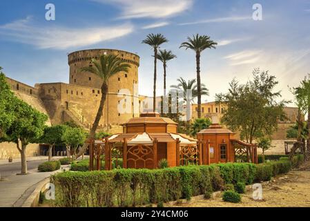 Ancient Cairo Citadel at beautiful summer sunrise Stock Photo