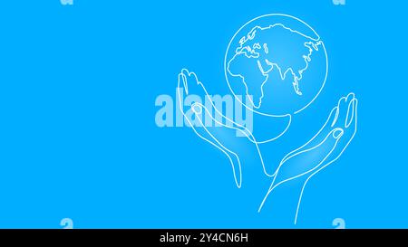 Line art Globe Earth point line illustration. Asia India China Oceania continuous line art map. Monochrome black ink drawing sketch vector art Stock Vector