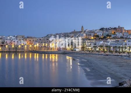 The old town centre of Vieste on the Gargano in Apulia, Italy, at dusk, Europe Stock Photo