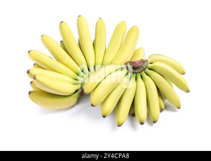 Bunches of ripe baby bananas on white background Stock Photo