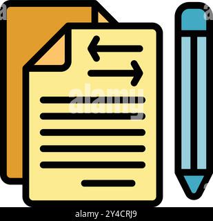 This icon features a document being edited with two way arrows and a pencil, symbolizing the process of revision and refinement Stock Vector