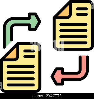 Simple icon representing the concept of data integration, with two documents exchanging information Stock Vector