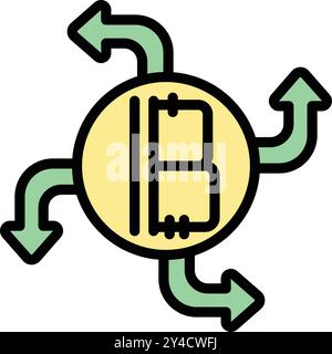 This vector illustration of a bitcoin with arrows surrounding it represents the concept of cryptocurrency transfer Stock Vector