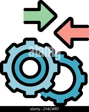 Two gears changing rotation direction, one green arrow pointing right, one red arrow pointing left Stock Vector