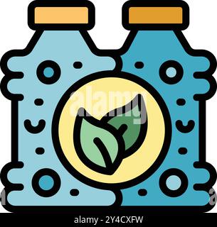 Two eco friendly water bottles are featuring a leaf symbol, representing their commitment to environmental sustainability and promoting healthy hydration Stock Vector