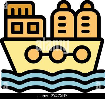 Cargo ship transporting three large containers is sailing on the ocean Stock Vector