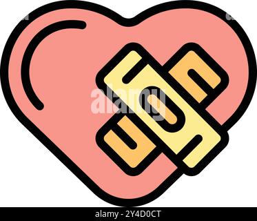 Pink heart with a bandage is representing the concept of healing and recovery after a heartbreak Stock Vector