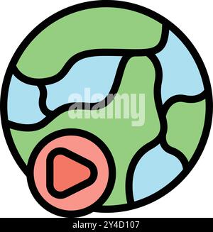 This vector illustration features a play button superimposed on a globe, representing the concept of global video streaming services Stock Vector