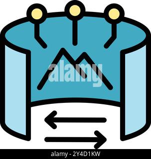 Virtual reality device projecting a panorama showing a mountain landscape, for an immersive experience Stock Vector